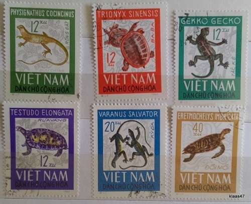 Vietnam - 1966 -  Reptiles - Set of 6 Used Hinged stamps