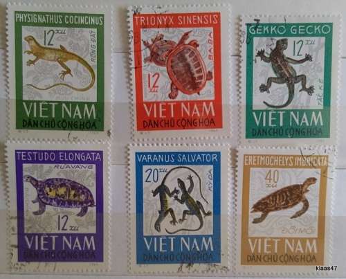 Vietnam - 1966 -  Reptiles - Set of 6 Used Hinged stamps