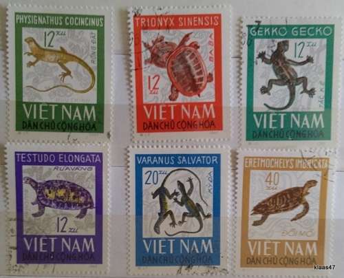 Vietnam - 1966 -  Reptiles - Set of 6 Used Hinged stamps