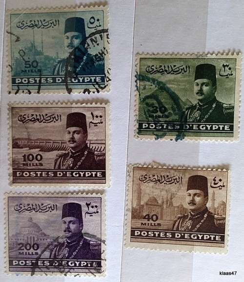 Egypt - 1939-1946 - King Farouk - 5 Used Hinged stamps