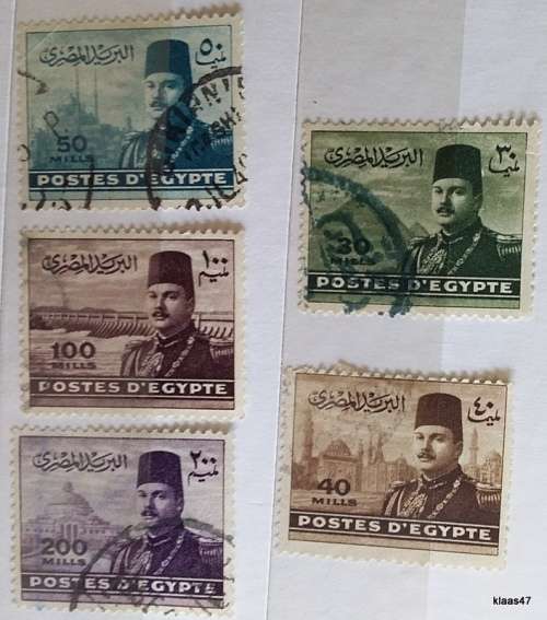 Egypt - 1939-1946 - King Farouk - 5 Used Hinged stamps
