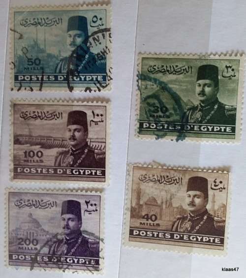 Egypt - 1939-1946 - King Farouk - 5 Used Hinged stamps