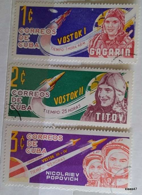 Cuba - 1963 - Cosmonauts - Set of 3 Cancelled Hinged stamps