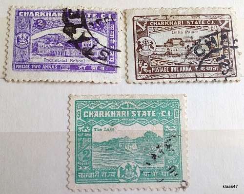 India - Charkhari State - 1931 - General Issue Pictorial - 3 Used Hinged stamps