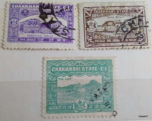 India - Charkhari State - 1931 - General Issue Pictorial - 3 Used Hinged stamps