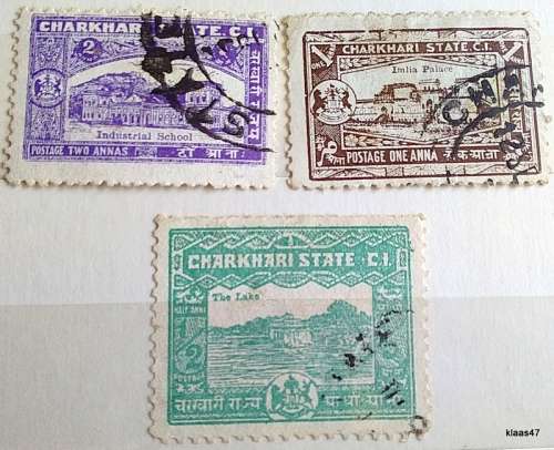 India - Charkhari State - 1931 - General Issue Pictorial - 3 Used Hinged stamps