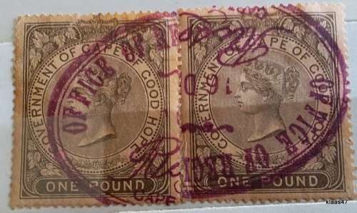 Government of Cape of Good Hope - 1876 - Victoria - £1 fiscal - 2 Used stamps