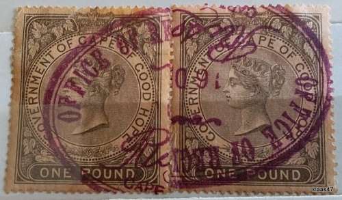 Government of Cape of Good Hope - 1876 - Victoria - £1 fiscal - 2 Used stamps