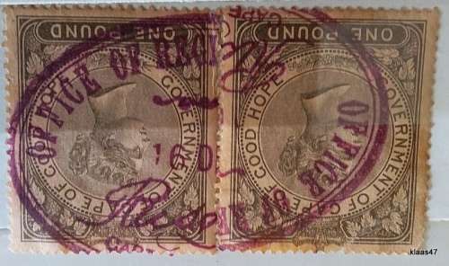 Government of Cape of Good Hope - 1876 - Victoria - £1 fiscal - 2 Used stamps
