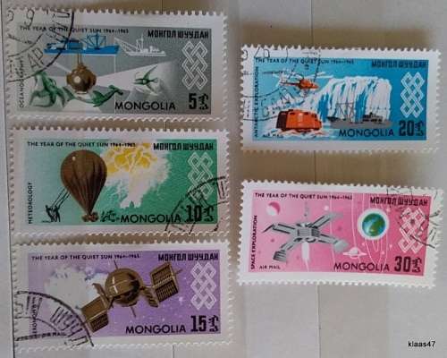 Mongolia - 1965 - Quiet Sun Year - 5 Cancelled Hinged stamps