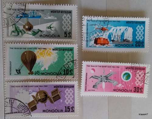 Mongolia - 1965 - Quiet Sun Year - 5 Cancelled Hinged stamps
