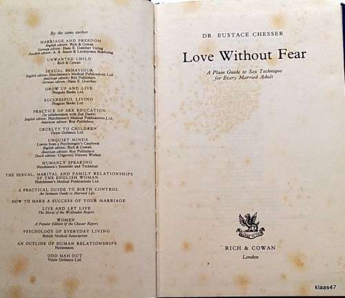 Love Without Fear - Dr Rustace Chesser - Hardcover - Reprinted 1960