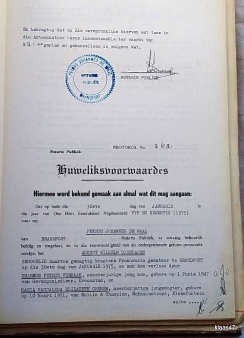 Protokol - 1-100 - P.J. de Waal (1962-7 Brandfort) Afrikaans