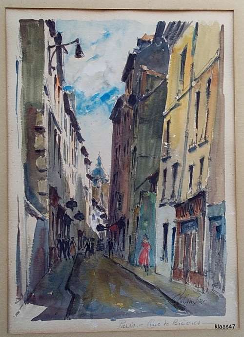 Unframed Paris: Street Scene by P E Cambier with Pencil Title by artist