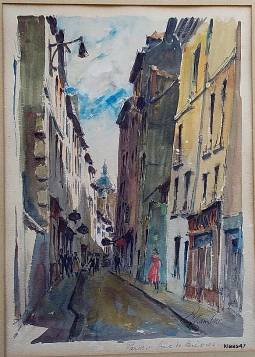 Unframed Paris: Street Scene by P E Cambier with Pencil Title by artist