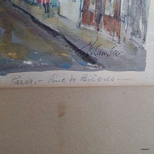 Unframed Paris: Street Scene by P E Cambier with Pencil Title by artist