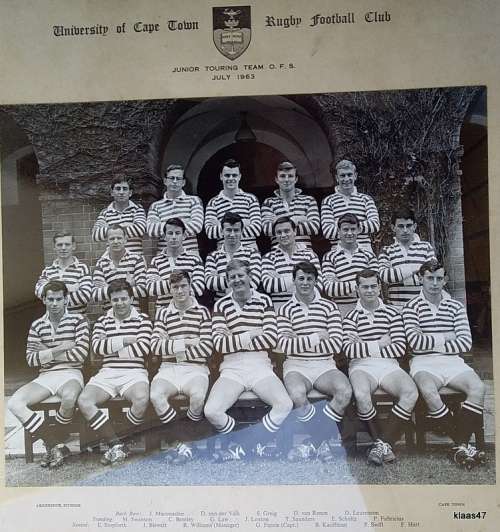 University of Cape Town - 1963 - Junior Touring Team of O.F.S.  - Photograph - Framed size 47x37cm