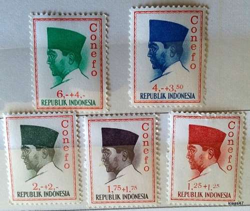 Indonesia - 1965 - President Sukarno Conefo - 5 Unused stamps