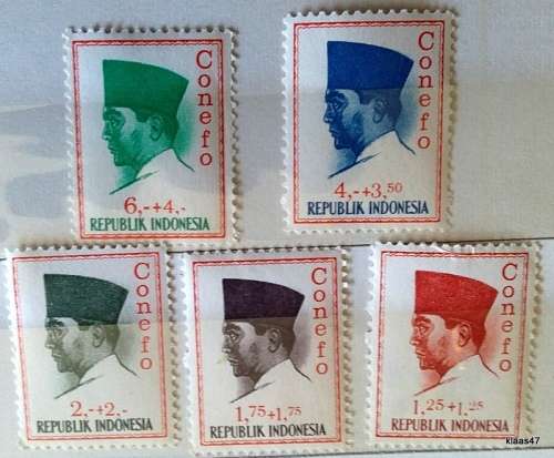Indonesia - 1965 - President Sukarno Conefo - 5 Unused stamps