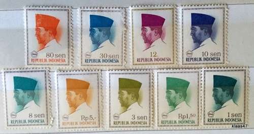 Indonesia - 1966 - President Sukarno - 9 Unused stamps