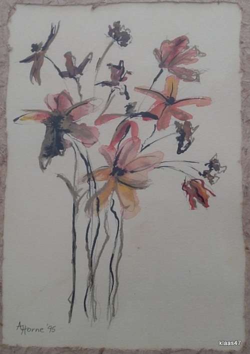 Framed Watercolour of flowers by A Horne `95