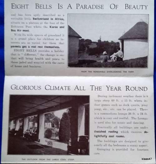 Eight Bells - Queen of Holiday Farms - Vintage Advertising Brochure (Prices pre decimal) Mossel Bay