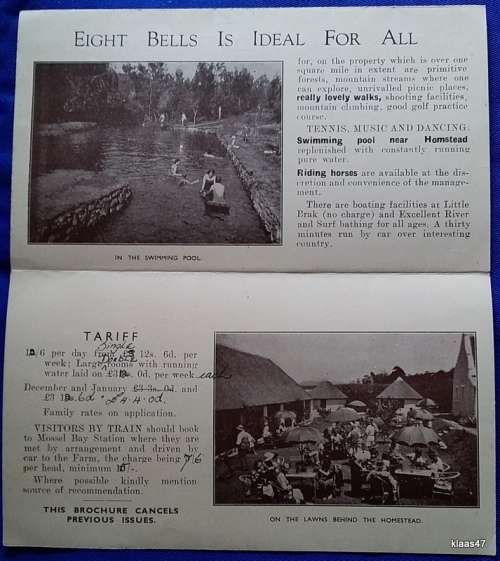 Eight Bells - Queen of Holiday Farms - Vintage Advertising Brochure (Prices pre decimal) Mossel Bay