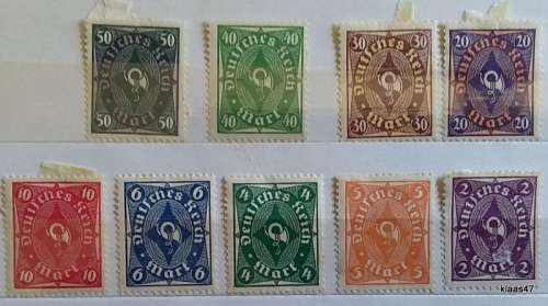German Reich - 1921/2 - Post Horn - 9 Unused Hinged stamps