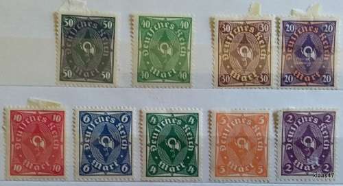 German Reich - 1921/2 - Post Horn - 9 Unused Hinged stamps