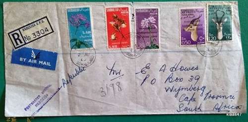 Airmail cover - From Hargeisa Somaliland to Wynberg, Cape Town - 3 Independence Overprint + 2 stamps