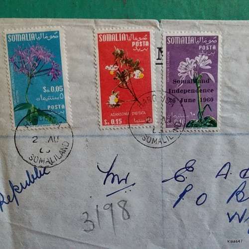 Airmail cover - From Hargeisa Somaliland to Wynberg, Cape Town - 3 Independence Overprint + 2 stamps