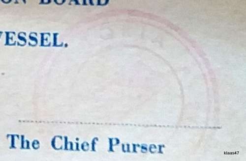 Chandris Lines - m.v. Victoria - Passenger Certification with Chief Purser stamp