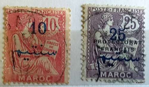 French Morocco -1914-21 - overprinted: Protectorate Francais - 1917 - Value Currency Arabic script