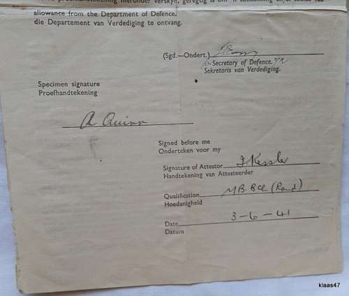 Union of South Africa - Department of Defence - 3-6-41 - Letter of Authority (Allotment/Allowance)