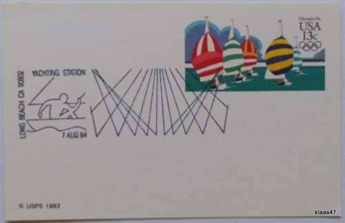 U.S.A. - USPS Printed Date stamp card 13 cent - 7 Aug 84 - Long Beach Yachting Station