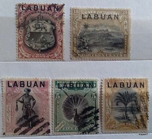 North Borneo - 1894 - Overprinted `Labuan` (1897) - 5 Cancelled Hinged stamps