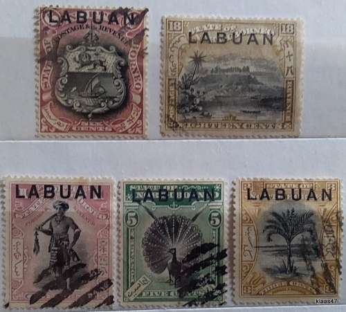 North Borneo - 1894 - Overprinted `Labuan` (1897) - 5 Cancelled Hinged stamps