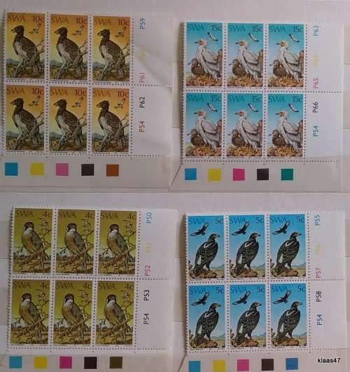 SWA - 1975 - Protected Birds of Prey - 4 Blocks of 6 Unused stamps