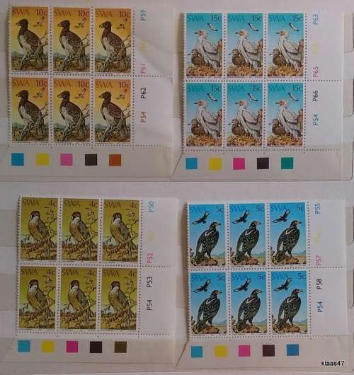 SWA - 1975 - Protected Birds of Prey - 4 Blocks of 6 Unused stamps