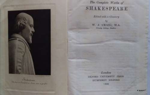 The Complete Works of Shakespeare - Ed: W.J. Craig - Hardcover Oxford 1928