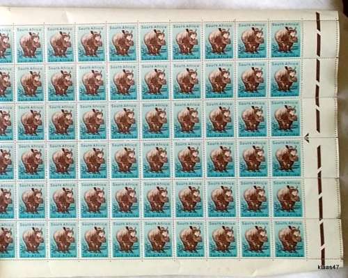 Union of South Africa 1959 4th Definitive Animals 3d Sheet of 120 Stamps