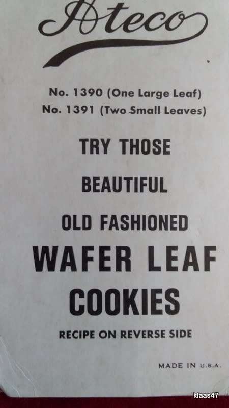 Vintage - Ateco - Stencil No 1390 - Old fashioned Wafer Leaf Cookies (with recipe) One Large Leaf