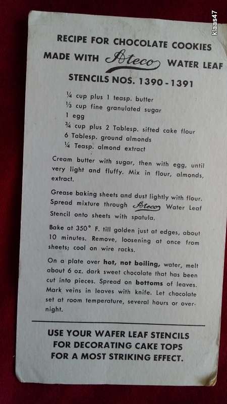 Vintage - Ateco - Stencil No 1390 - Old fashioned Wafer Leaf Cookies (with recipe) One Large Leaf