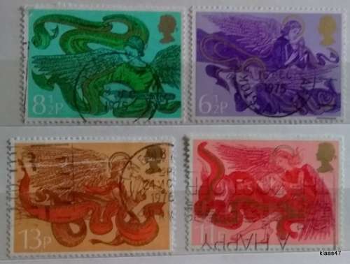 GB - 1975 - Christmas - Set of 4 Used Hinged stamps
