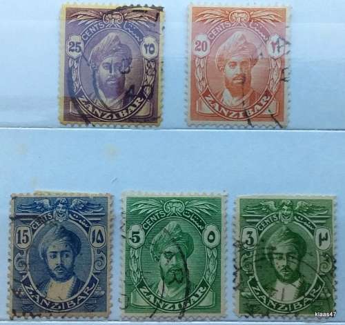 Zanzibar - 1936 - Sultan Kalif bin Harub - 5 Used Hinged stamps