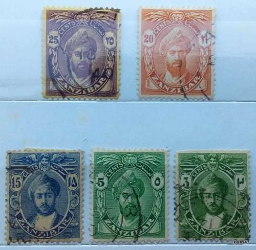 Zanzibar - 1936 - Sultan Kalif bin Harub - 5 Used Hinged stamps