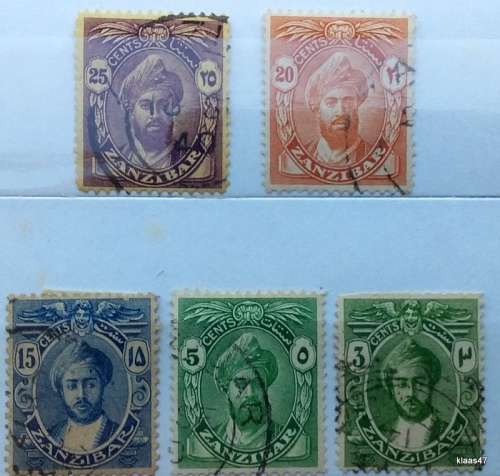 Zanzibar - 1936 - Sultan Kalif bin Harub - 5 Used Hinged stamps
