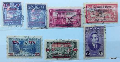 Lebanon - Overprint and Surcharge - Mixed Lot of 7 Used hinged stamps