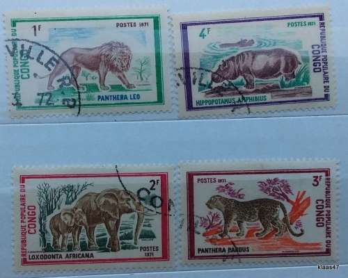 Congo - 1971 - Animal - 4 Cancelled Hinged stamps