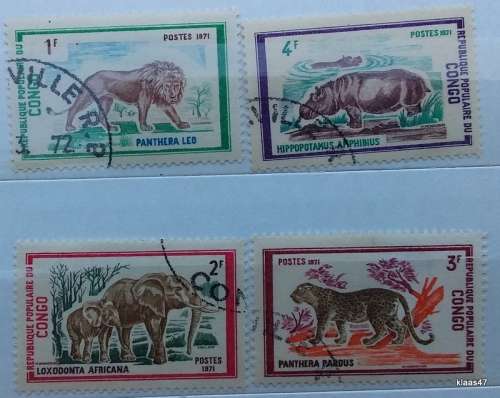 Congo - 1971 - Animal - 4 Cancelled Hinged stamps